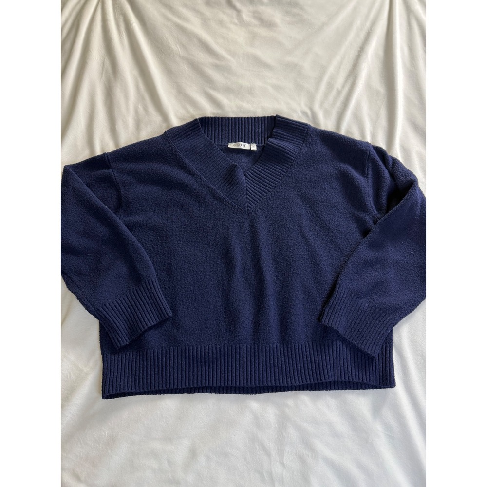 Cloth by Design Womens Navy Blue V-Neck Ribbed Pullover Sweater XL 77S755RO